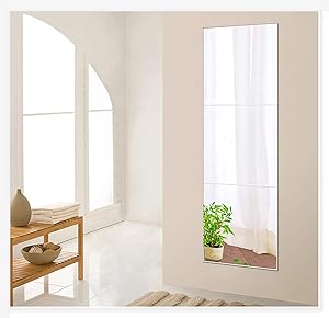 Beauty4U Full Length Tall Gym Mirror Tiles - 16 Inch x 3Pcs Frameless Wall Mirror Set HD Vanity Make Up Mirror for Wall Décor