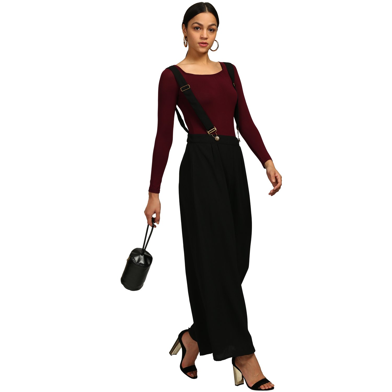 bohobi women's black ankle length dungaree