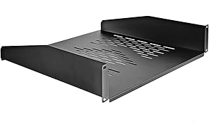 RIVECO 19” 2U Rack Shelf Server Cabinet Mount Vented Cantilever Tray for Network Equipment, 18 Inches 45CM Depth, Black