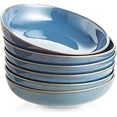Selamica Ceramic 8 inch Pasta Bowls, 26 Ounce Large Serving Bowl Porcelain Salad Bowls, Dishwasher Microwave Safe, Set of 6(Ceylon Blue)