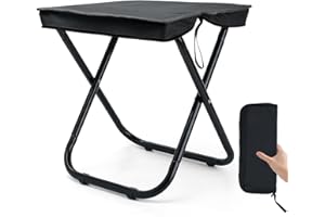 Outplea 16" Portable Folding Camping Stool for Adults Heavy Duty 350lbs, Lightweight Foot Rest for Fishing Travel, Black