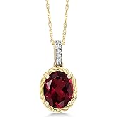 Gem Stone King 10K Yellow Gold 9X7MM Oval Gemstone Birthstone and White Diamond Pendant Necklace | Gold Necklace For Women | With 18 Inch Gold Chain