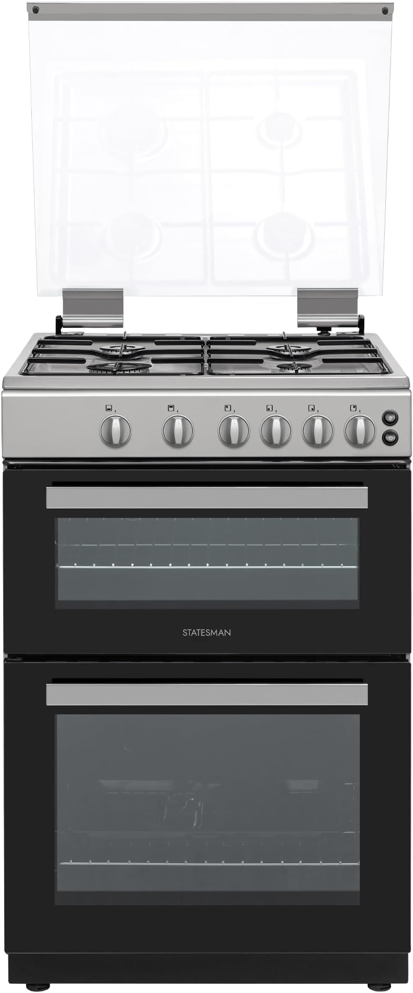 Statesman GDL60S Double Oven Gas Cooker 60cm Silver with Glass Lid