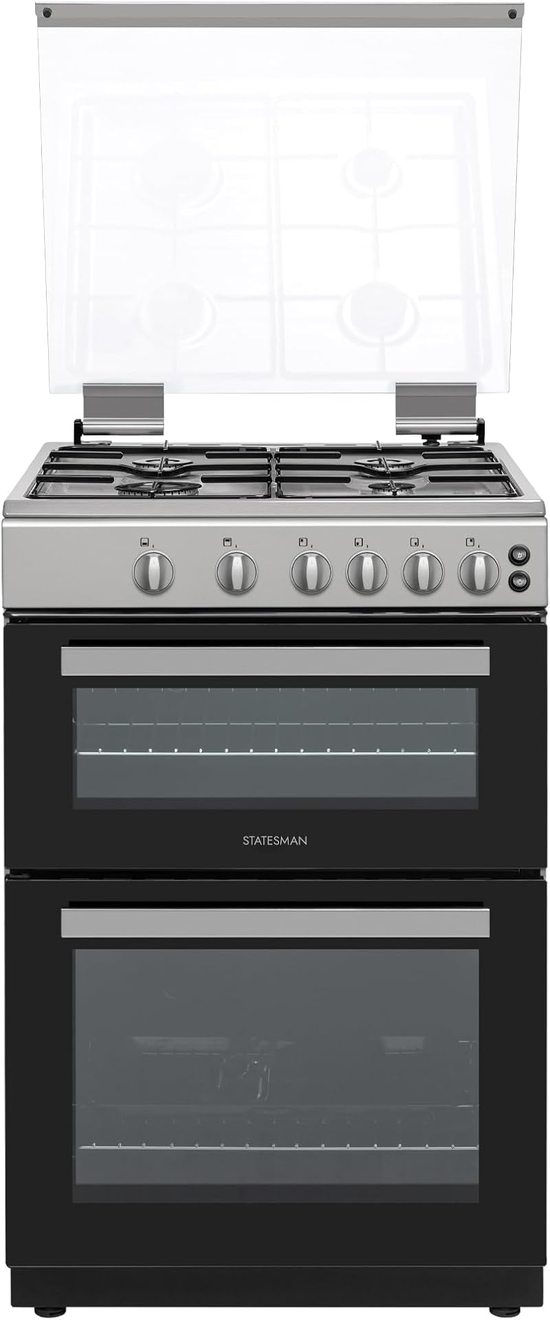 Statesman GDL60S Double Oven Gas Cooker 60cm Silver with Glass Lid