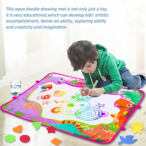 Water Drawing Mat Kids Toddler Art Toys,Large Aqua Magic Doodle Mats Dinosaur Painting Pad 6 Colors with 4 Pens 8 Molds,Drawing Board Tablet for Girls Boys Early Learner School Travel Birthday Gift