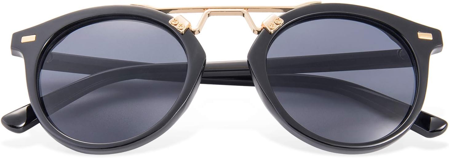 Womens Sunglasses Vintage Retro Round Mirrored Lens Horned Rim Sunglasses