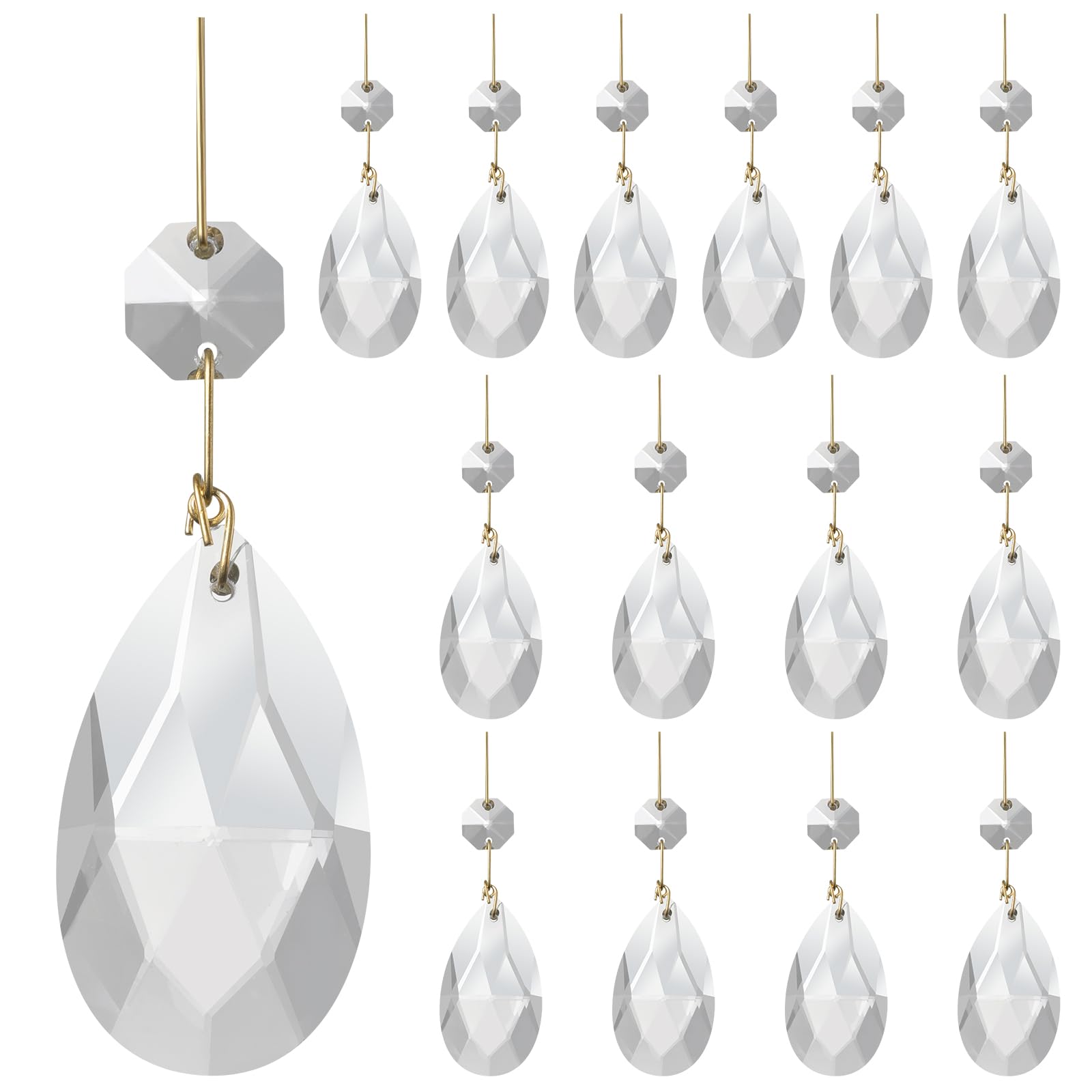 Photo 1 of Aiskaer 15 Pcs Clear Teardrop Crystal Chandelier, Crystal Pendant for Light Lamp & Window, Hanging Crystal Prism Decoration(Gold Pinning, Angel Tears Series)