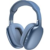 TJ Active Noise Cancelling Bluetooth Over Ear Headphones | Supersoft Leather Wireless Headset Wired Built-in MIC 24H Playtime High Res Audio Travel/Work/School/Students/Running/Gym (Blue)