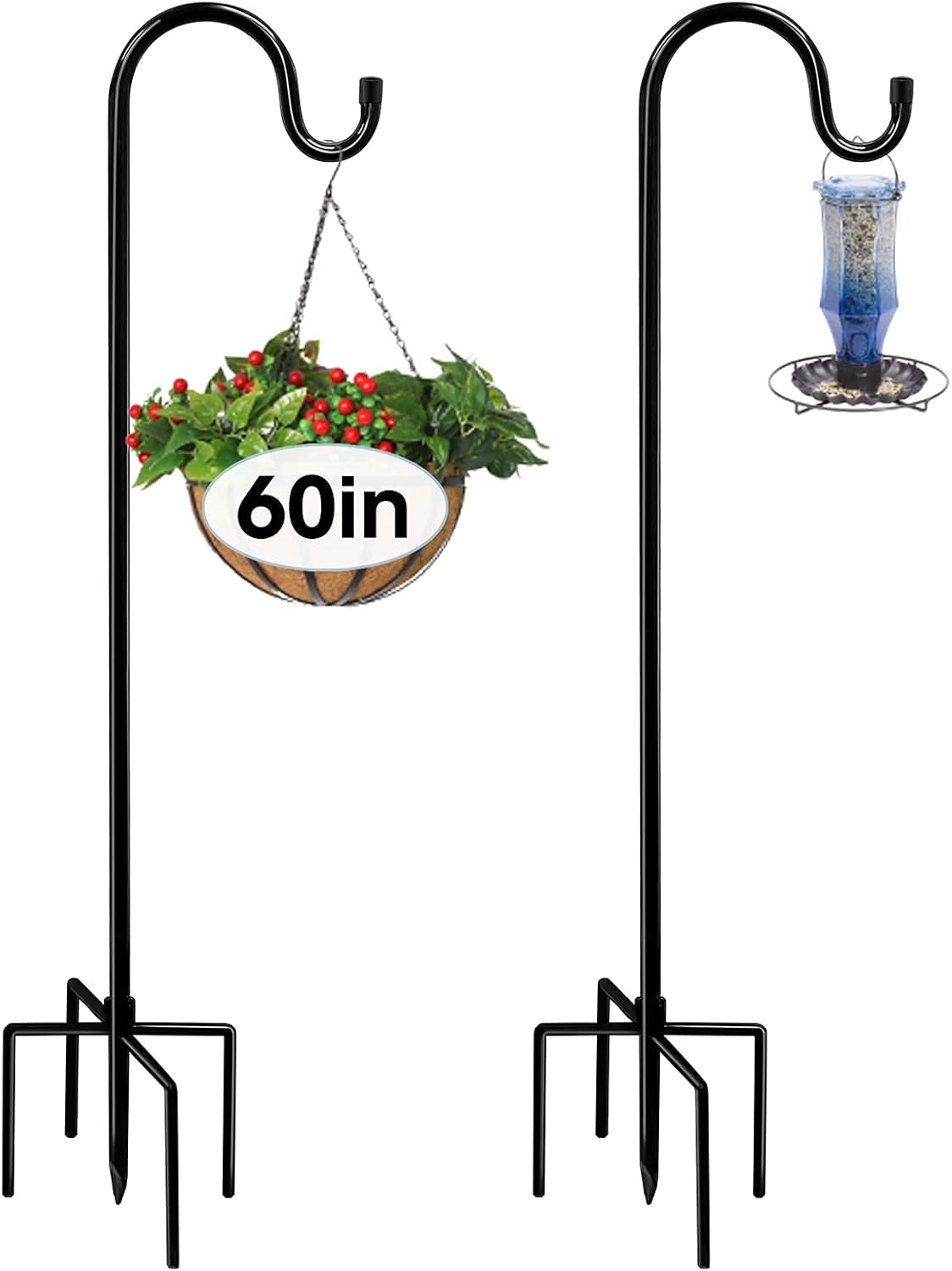 Outdoor Shepherd's Hooks - Avery Garden 60inch Shepherds Hook with 5 Prong Base for Outside Bird Feeders (2 Pack), Heavy Duty Metal Shepherds Hooks for Outdoor, Garden Hooks for Wedding Christmas Decor, Solar Lights,Wine Chimes