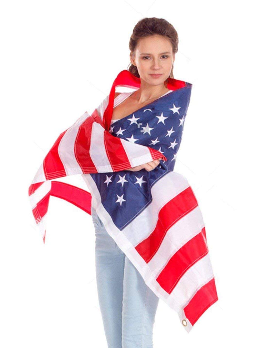 DomeStar USA American Flag Cape Cloak Costume, Wearable Flag with Sleeves Classic Flag, 2 Differents Wearing Methods