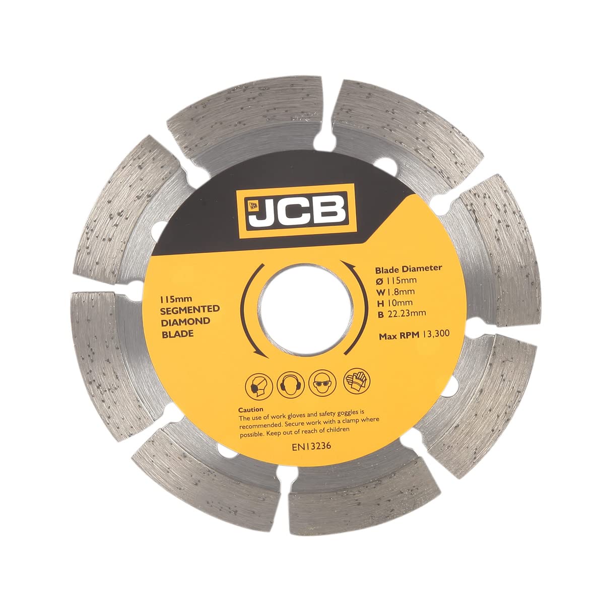 JCB - Segmented Diamond Blade, 115mm - Angle Grinder Discs - 1.8mm Thickness - Universal Fit - Tool Set Essentials - for Home Improvement & On-Site