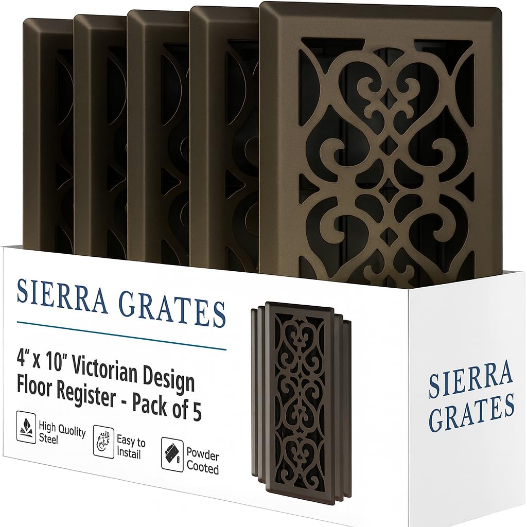 Photo 1 of Sierra Grates 4" x 10" Victorian Design Floor Register in Metallic Bronze Finish - Vent Covers for Home Floor- Decorative Air Vent Covers-4” x 10” (Duct Opening)- Case of 5