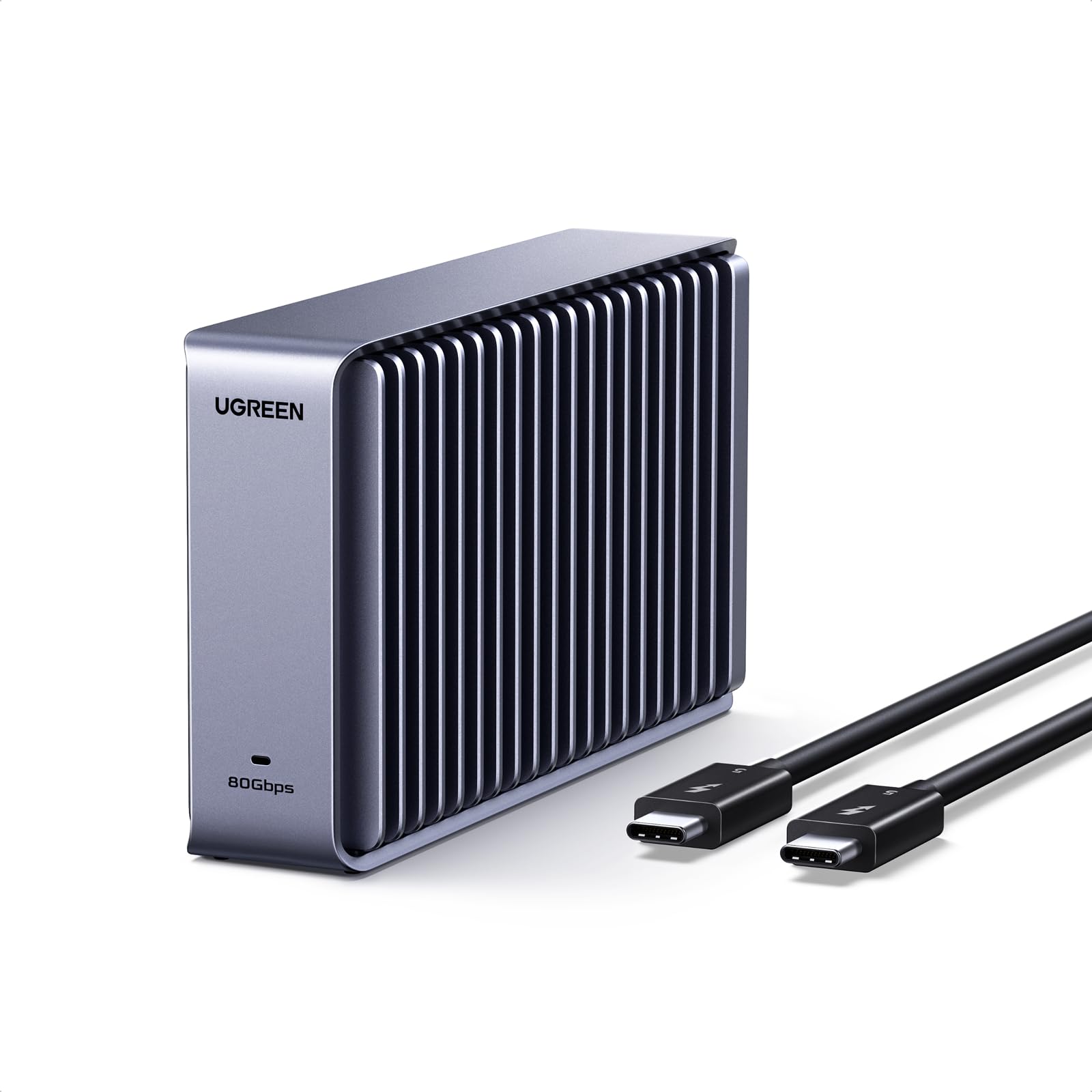 UGREEN 80Gbps M.2 NVMe SSD Gehäuse, NVMe Gehäuse kompatibel mit Thunderbolt 5/4/USB4 bis zu 7000MB/s, M2 SSD Gehäuse kompatibel mit MacBook, Mac mini, Mac Studio 50cm Kabel(SSD Nicht enthalten)
