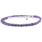 YANARA Choker Necklace for Women, Birthstone, Natural Gemstone Micro Beads, Dainty Handmade Jewelry, Chakra Energy Healing Crystals, Silver Plated Chain 18 inch Adjustable