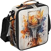 Pardick Lunch Box for Kids Watercolor Sport Basketball Lunch Bag for Girls Boys Insulated Freezable with Adjustable Shoulder Strap, Cooler Tote Bag for School Travel Picnic Beach