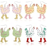ANATTASOUL 4 Pairs Chicken Earrings Rooster Earrings for Women Cute Acrylic Animal Drop Earrings Colorful Boots Chicken Hen Funny Animal Dangle Earrings For Women Christams Birthday Gift