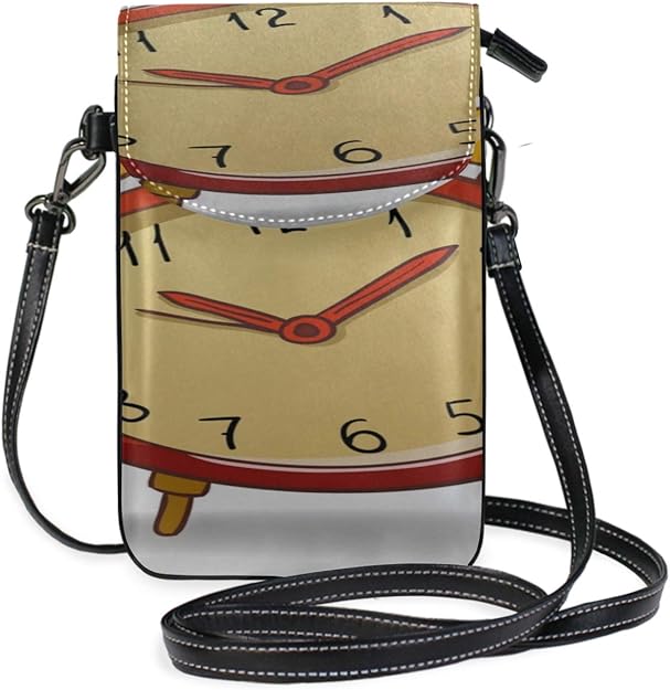 Leather Ladies Crossbody Purse Small Exquisite Color Alarm Clock Print