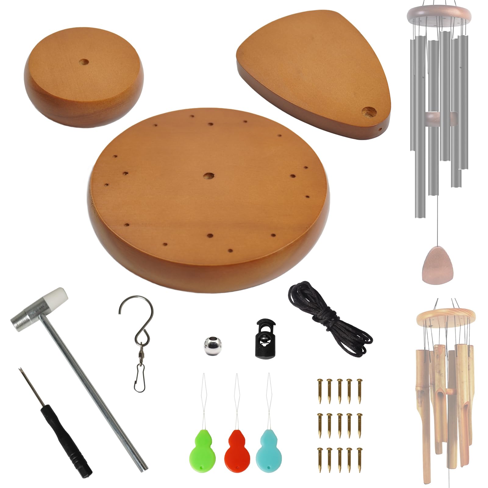 Photo 1 of Wind Chime Replacement Parts, 28 PCS Windchime Repair Kit Including Round Top, Clapper, Wind Catcher, 19.6FT Nylon Cord, DIY Wind Chime Supplies (Yellow)