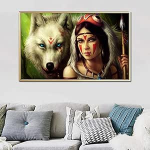 QZROOM Carteles artísticos en Lienzo con Retrato de Lobo y niña India