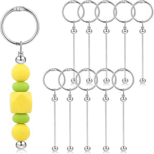 60 Pcs Beadable Keychain Bars - Blank DIY Metal Key Chain Kit For Making Beaded Keychains (Silver, 5.5 Inches)