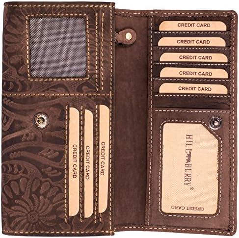 Hill Burry Women's High Quality Wallet | Vintage Purse Made of Genuine Leather | Ladies Cowhide Leather Wallets - Women Men Coin Pocket/XXL Clutch | Credit Card Holder - Luxury (Tan)