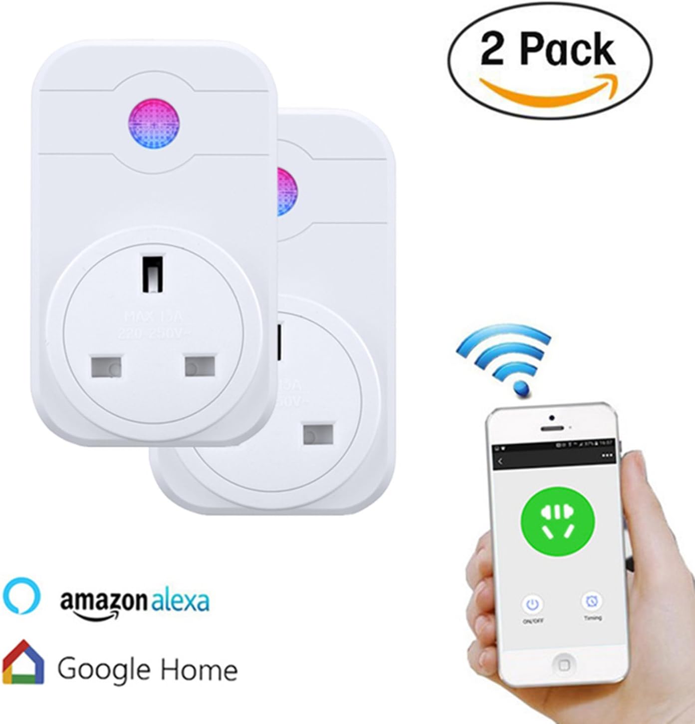 WiFi Smart Power Strip Surge Protector Extension Lead with 3 AC Outlets 4 USB Port Voice Controlled by Amazon Echo Alexa Google Home Timer via Android iOS Smartphone Tablets (2 Pack)