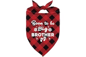 ZPPRJF Soon to Be Big Brother Dog Bandana, Dog Bandana, Red Buffalo Plaid Pet Scarf, Pet Dog Scarf Accessories, Pet Dog Pregnancy Announcement Triangle Scarf, Dog Bandana for Small Medium Large Dogs (C41)