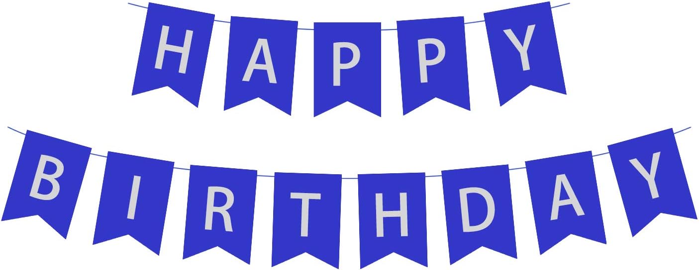Senmaid Happy Birthday Banner Blue, Boys Birthday Large Hanging Bunting Garland Party Decoration for Boys Kids Deep Blue