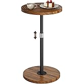 Asgolion Round Small Side Table, Adjustable-Height Drink Table | Pedestal Martini Stand, Weighted Base Cocktail Table Accent Nightstand for Living Room, Bedroom, Bathroom, Office, Walnut
