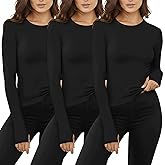 Patelai 3 Pack Women Thermal Shirts Long Sleeve Fleece Lined Undershirts Soft Crew Neck Base Layer Top Underwear Cold Weather