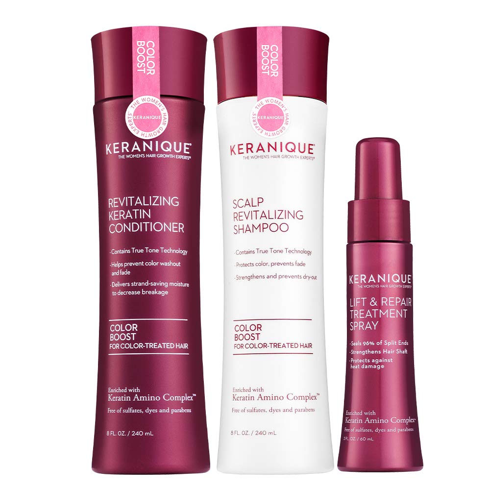 Keranique Instant Body and Volume 60 Days System with Keratin Amino Complex - includes Shampoo and Conditioner for Thinning Colored Hair plus Lift and Repair Treatment Spray; Paraben- Sulfates-Free