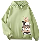 Tuislay Cute Cat Graphic Hoodies for Teen Girls Kawaii Cartoon Printed Hoodie Women Anime Print Hooded Sweatshirt Pullover