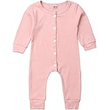 Kuriozud Newborn Infant Unisex Baby Boy Girl Button Solid Romper Bodysuit One Piece Jumpsuit Outfits Clothes
