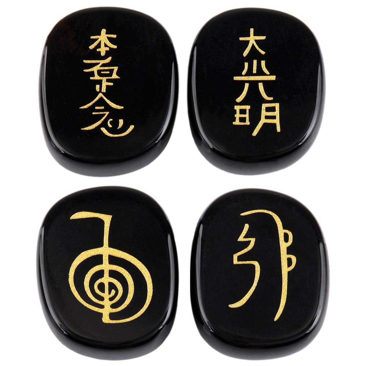 mookaitedecor Black Agate Reiki Stones, Engraved Usui Symbols Polished Chakra Palm Stone for Crystal Healing Wiccan Gifts, 1"/2.5cm Length