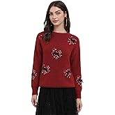 CHICWISH Women Sequin Heart Bowknot Knit Sweater Crewneck Long Sleeve Soft Fall Fashion Romantic Pullover Jumper Top