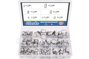 Glarks 120Pcs 7-21mm 304 Stainless Steel Single Ear stepless Hose Clamps Assortment Kit