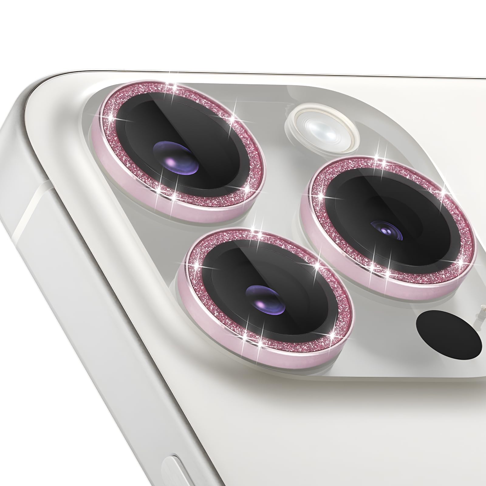 Zevytop Camera Lens Protector for iPhone 15 Pro/15 Pro Max, Individual Tempered Glass Camera Ring Lens Protector with Installation Tray Fit for iPhone 15 Pro/15 Pro Max Glitter Pink