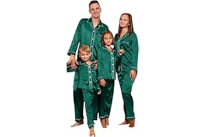 TMJSPOYOU Christms Pajamas for Family Silk Satin Pajamas 2024 Button Down Sleepwear Long Sleeve Comfy Loungewear Matching Sets