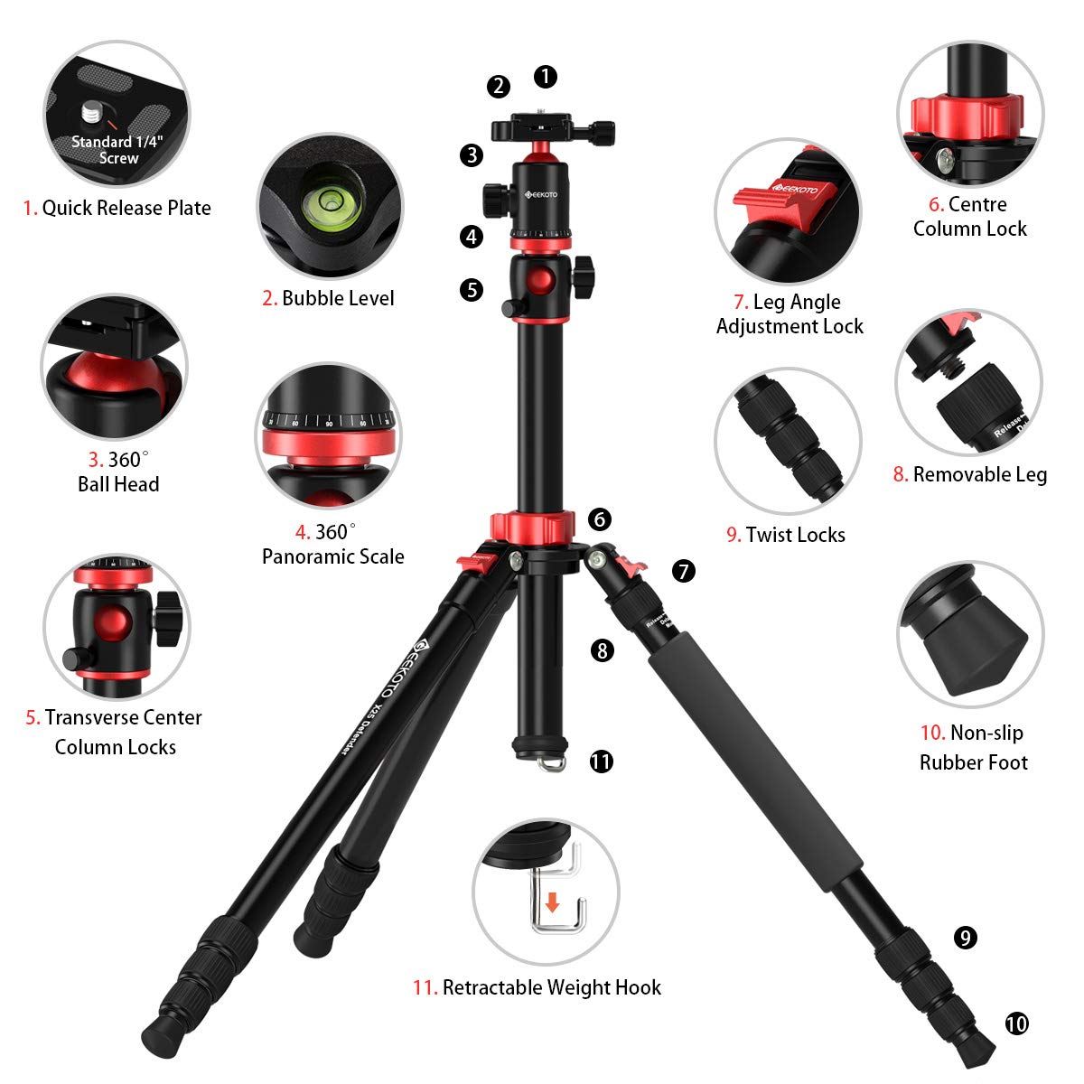Professional Horizontal Tripod for Travel and Work GEEKOTO Tripod