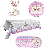 74Pcs Unicorn Themed Party Supplies Decorations Set for Girls Birthday Party, Include Cup Plates Napkins Paper Straw and Tablecloth,Disposable Tableware Set for Baby Shower,Serves 16 Guests