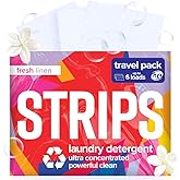 STRIPS Laundry Detergent Sheets Fresh Linen Travel Pack (3ct, 6 loads) Eco Liquidless Soap, Travel-Friendly, Dissolves in Hot & Cold, Hypoallergenic, Tackles Tough Stains & Odors