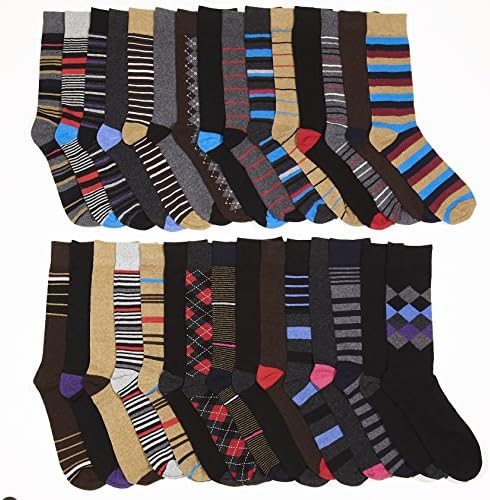 Mens Dress Crew Trouser Socks - 30 Pack Pattern and Solid Formal Fashion Funky Assortment 2 by John Weitz