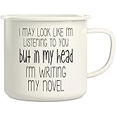 Retreez Funny Mug In My Head I'm Writing Novel Writer Book Author Literary 16 Oz Enamel Stainless Steel Camping Campfire Coffee Mugs - Sarcastic Motivational birthday gifts for friend coworker dad mom