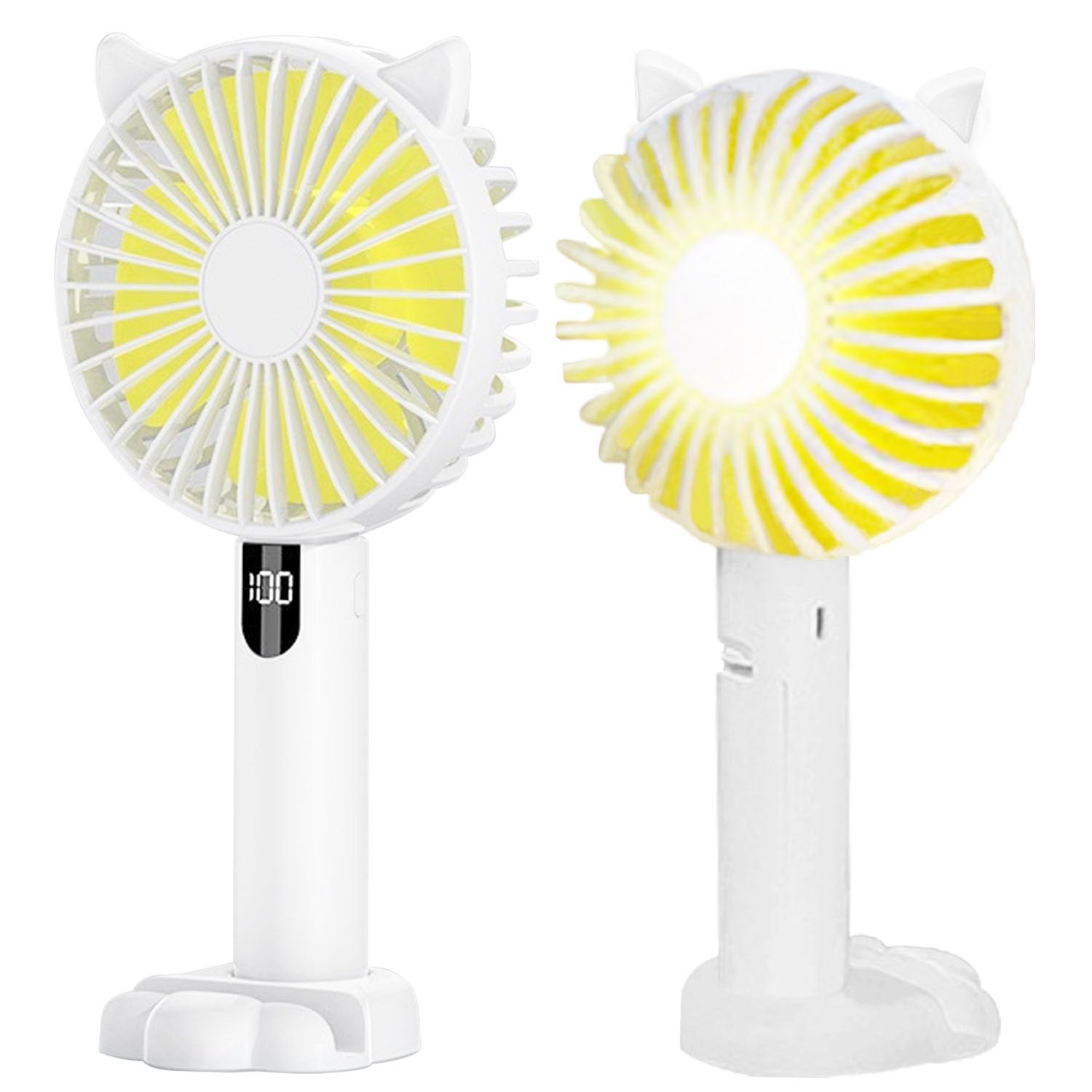Mini Portable Hand Held Fan, Night Light Handheld USB Rechargeable Fans with 5 Speeds, Cute Cat Design Small Desktop Fans with Digital Display Screen for Home Office Bedroom Outdoor Travel (White)