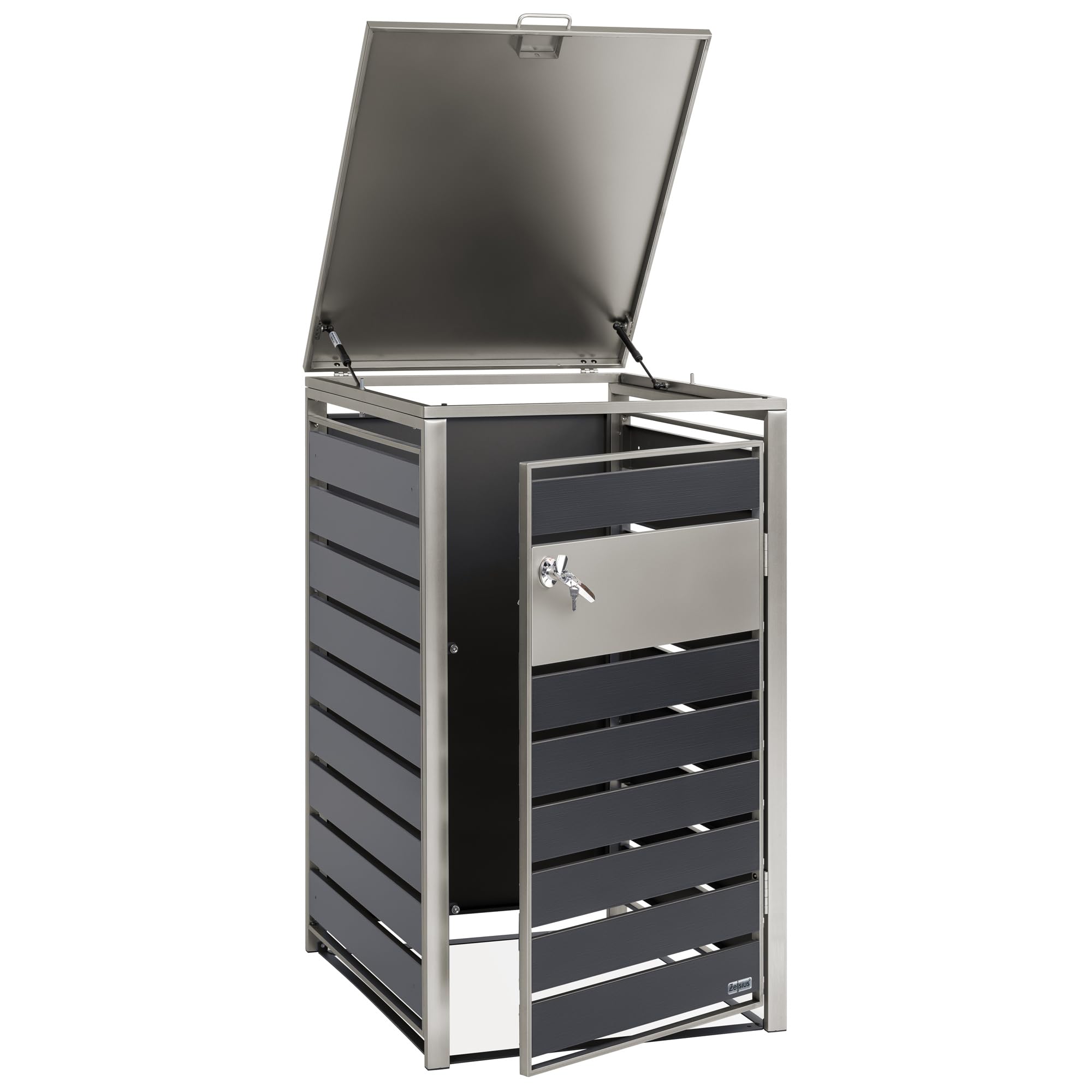 Zelsius Mülltonnenbox 1 Tonne | (B) 68 x (T) 80 x (H) 116,5 cm | Anthrazit | inkl. Erweiterungsmöglichkeit | Mülltonnenverkleidung, Mülltonnenbox 1er, Müllbox, Müllhaus 4