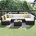 Wisteria Lane Patio Furniture Sofa Set, 7 PCS Outdoor Sectional Sofa Seating with Ottoman and Table, All Weather Brown Wicker