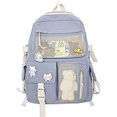 Eagerrich Cute Backpack with Cute Pin Accessories Plush Pendant for School Bag Student Girl Backpack Super-Capacity Waterproof Travel Backpack(Blue)