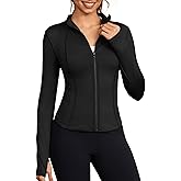 Bosmeer Workout Jackets for Women Lightweight Zip Up Slim Fit Yoga Sportwear Stretchy Crooped Running Jacket with Thumb Holes