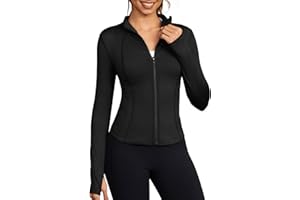 Bosmeer Workout Jackets for Women Lightweight Zip Up Slim Fit Yoga Sportwear Stretchy Crooped Running Jacket with Thumb Holes