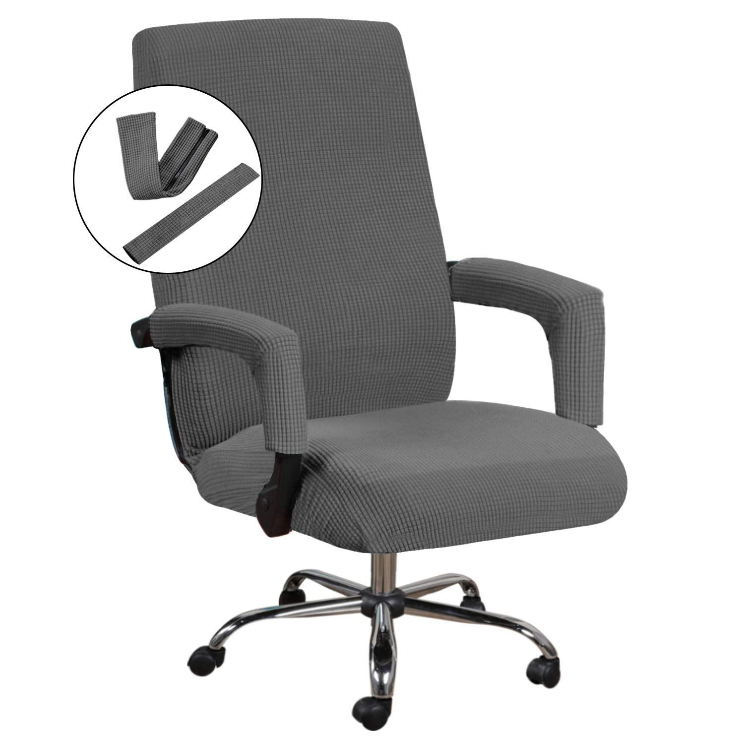 Photo 1 of H.VERSAILTEX Stretch Computer Office Chair Cover with Durable Zipper Universal Washable Removable Spandex Rotating Boss Chairs Slipcovers Anti-dust Desk Chair Seat Protector for Dogs Cats Pets,Grey